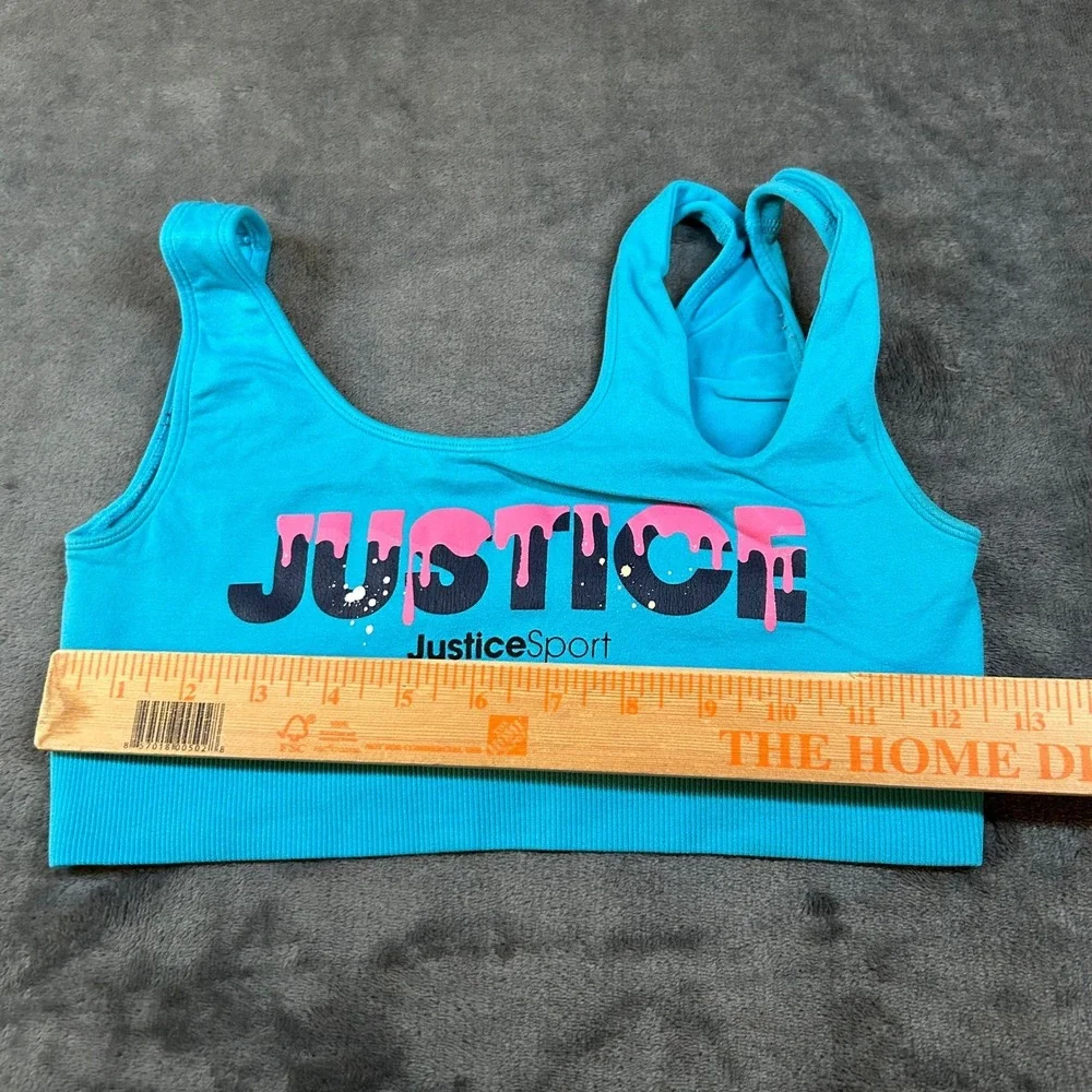 Justice Sport Oh So Soft Sports Bra Girls Size 3/4 Blue Graphic Seamless